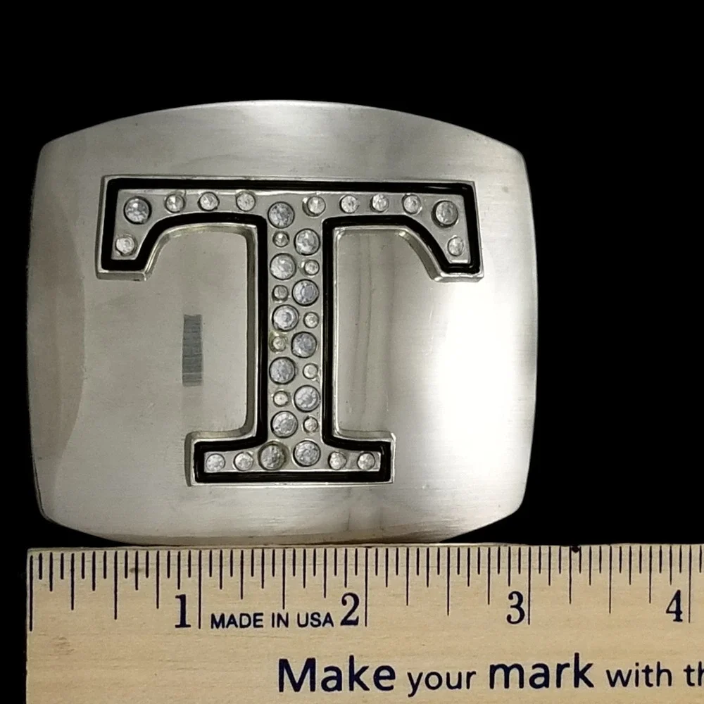 Silver Tone‎ Initial T Rhinestone Belt Buckle Letter Western Fashion Accessory